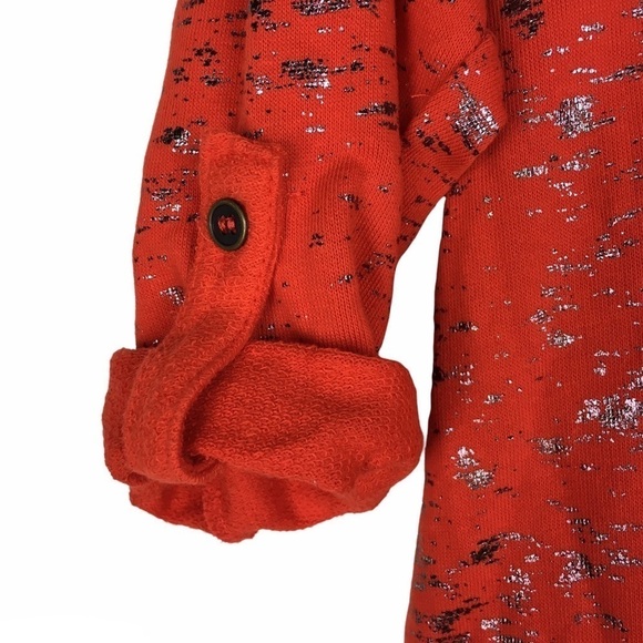 XHILARATION Top Sweatshirt Metallic Foil Scoop Neck Roll Tab 3/4 Sleeves Medium - Picture 4 of 12